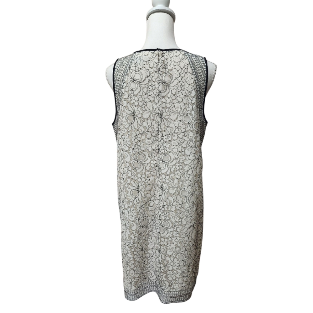 Loft Cream Sleeveless Shift Sheath Dress with Black Lace Overlay Classic Size 12 - Picture 5 of 12